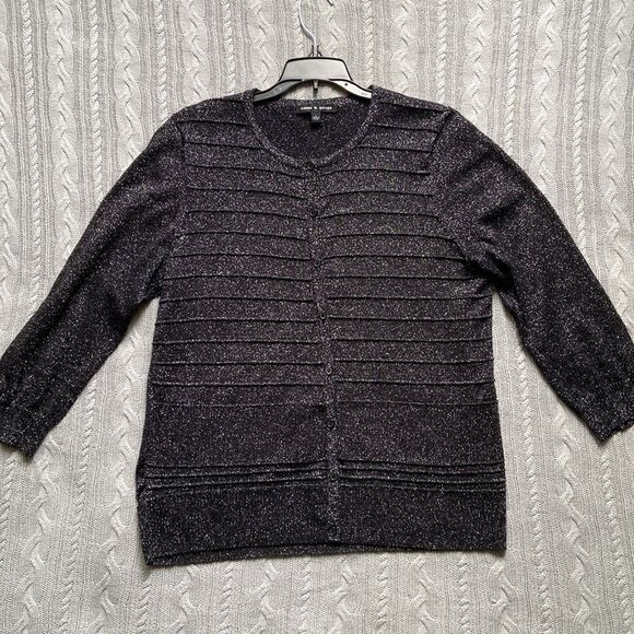 Cable & Gauge Black Metallic Button Front Long Sleeve Cardigan Sweater New Year - Picture 3 of 9